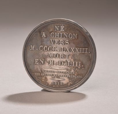 null E. GATTEAUX.

Médaille en argent figurant le profil de François Rabelais, de...