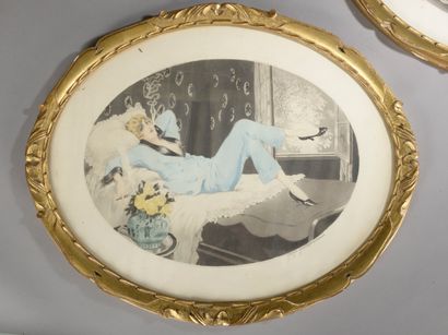 null Georges GRELLET (1869-1959). 

Élégante sur un lit ; Élégante au bord du foyer...