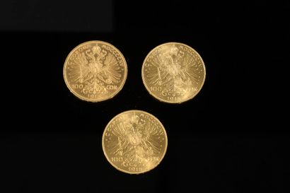 null Set of three gold coins of 100 crowns with the effigy of François Joseph I emperor...