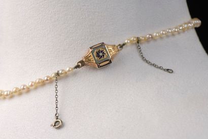 null Choker necklace of sixty-nine cultured pearls, the clasp in 18k yellow gold...