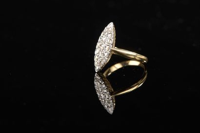 null Marquise ring in 18k yellow gold, the bezel paved with twenty-one rose-cut diamonds....
