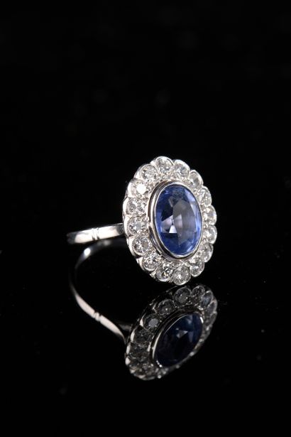 null Daisy ring in platinum 850 thousandths decorated with a facetted blue lavender...