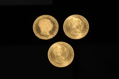 null Set of three gold coins of 100 crowns with the effigy of François Joseph I emperor...