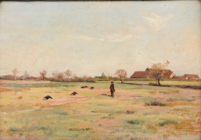 null 
Henri Aimé DUHEM (1860-1941).




Turkeys in the fields.




Oil on panel signed...