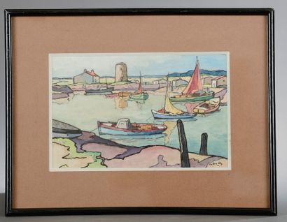 null 
Gaston BALANDE (1880-1971).




Port breton.




Aquarelle et encre noire sur...