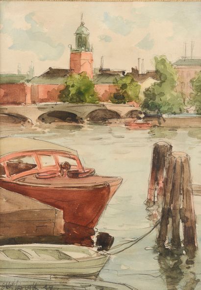 null 
Serge KISLAKOFF (1897-1980).




Boats moored in Venice.




Watercolor signed,...