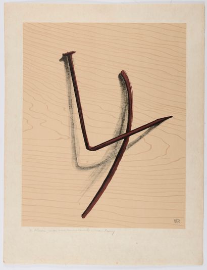 null 
MAN RAY (1890-1976).




Two nails and their shadow.




Lithograph on fiber...