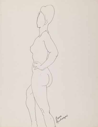 null 
Pierre AMBROGIANI (1907-1985).




Standing female nude.




India ink on cardboard...