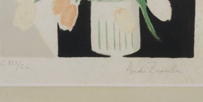 null 
André BRASILIER (né en 1929).




Jeune femme au bouquet de tulipes orange.




Lithographie...