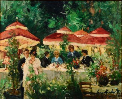 null 
Serge KISLAKOFF (1897-1980).




Café terrace in Montmartre, in summer.




Oil...
