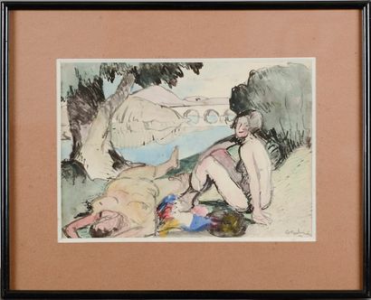 null 
Gaston BALANDE (1880-1971).




The bathers.




Watercolour on paper signed...