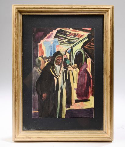 null 
Azouaoui MAMMERI (1890-1954).




Scène de souk.




Gouache sur papier signée...