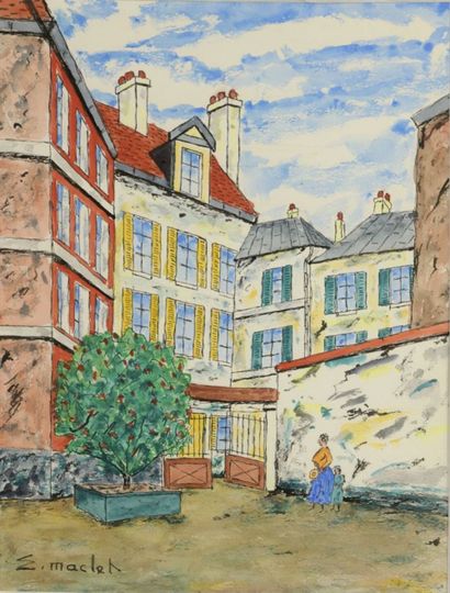  Elisée MACLET (1881-1962). 
Montmartre. 
Watercolor and ink on paper signed lower...