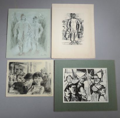 null 
Yves ALIX (1890-1969).




Set of four drawings including :




- At the theater.




Charcoal...