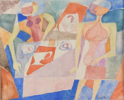 null 
Yves ALIX (1890-1969).




The meal.




Watercolor on paper signed lower right...
