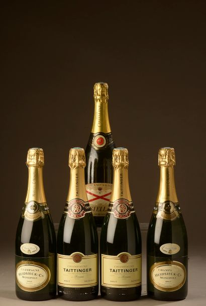 null 5 bottles CHAMPAGNE (2 Heidsieck Monopole, 2 Taittinger, 1 de Castellane de...