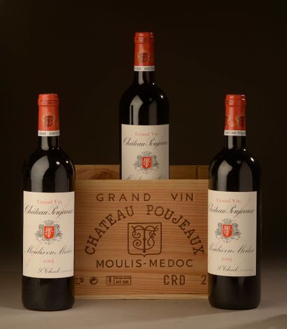 3 bottles Château POUJEAUX, Moulis 2005 (wooden...