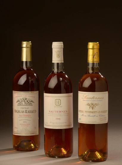  3 bouteilles SAUTERNES (Sigalas-Rabaud 2001, Peyraguey-le-Rousset 1997, Hédiard...