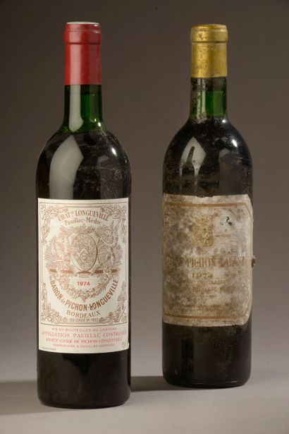 null 2 bottles Château PICHON, 2° cru Pauillac 1974 (1 Comtesse ett, 1 Baron TLB...