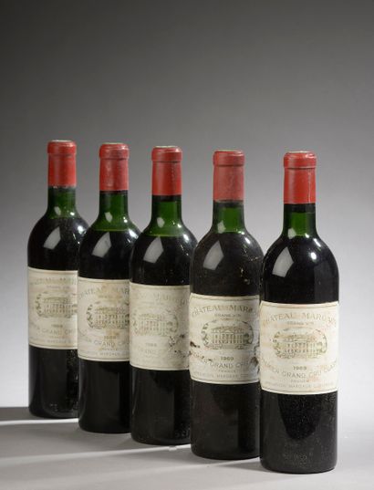 null 5 bouteilles Château MARGAUX, 1° cru Margaux 1969 (ett, ela, 2 TLB, 1 LB, 2...