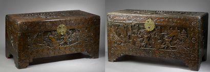 null Southeast Asia - early 20th century.

Two carved wooden chests decorated with...