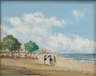 null Willy PANNIER (born in 1952). 

 Beach scenes.

Two oils on panel signed at...