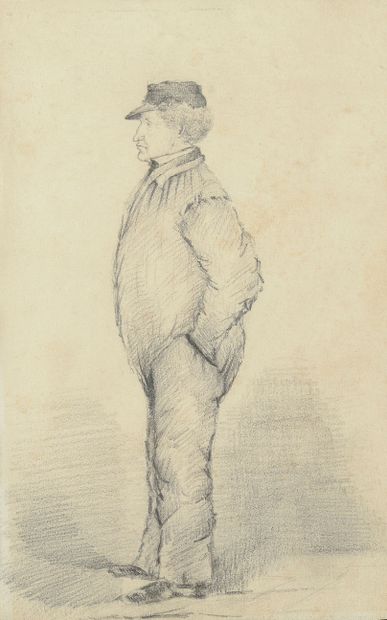 null 
École du XIXe siècle.





Portrait d'homme debout de profil.





Crayon graphite...