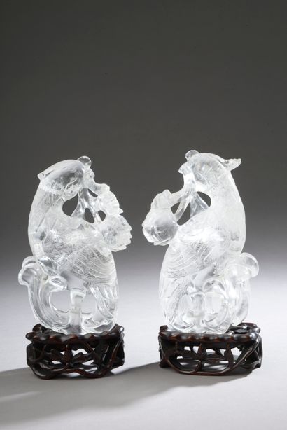 null CHINA - 20th century.

Pair of rock crystal phoenixes (accidents and missing...