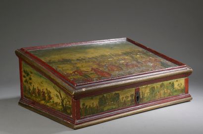 null Wooden travel writing case with polychrome decoration in Arte Povera illustrating...