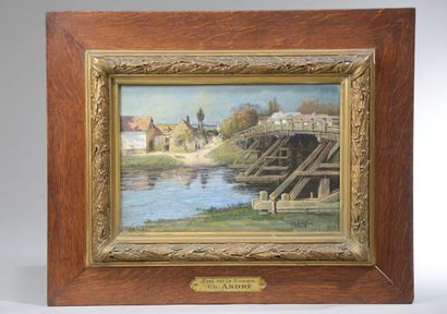 null Charles Hippolyte ANDRÉ (1854-1923). 

 "Pont sur la Somme".

Oil on canvas...