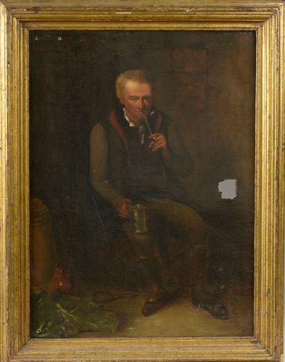 null French school of the 19th century.

The spinner.

Oil on canvas signed (?) lower...