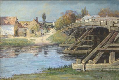 null Charles Hippolyte ANDRÉ (1854-1923). 

 "Pont sur la Somme".

Oil on canvas...