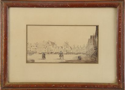 null School of the 19th century.

Lively scene on a square.

Pencil and wash bearing...