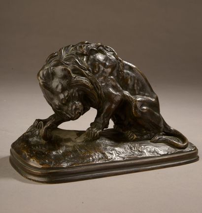null Joseph Victor CHEMIN (1825-1901).

Lion attaqué par un serpent.

Bronze signé...
