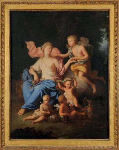 Atelier de Bon DE BOULOGNE (1649-1717) Flore et Zéphyr Huile sur toile rentoilée...