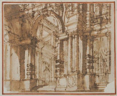 Attribué à Ferdinando Galli BIBIENA (Bologne, 1656-1743) Étude d'architecture Plume...