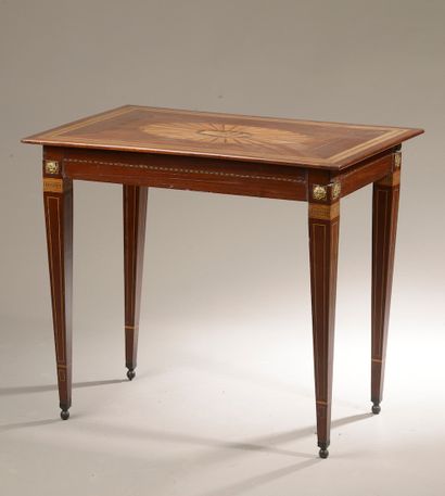 Rectangular game table, the top decorated...