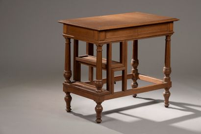  Small oak folding table forming a bookcase staircase, the uprights straight or in...