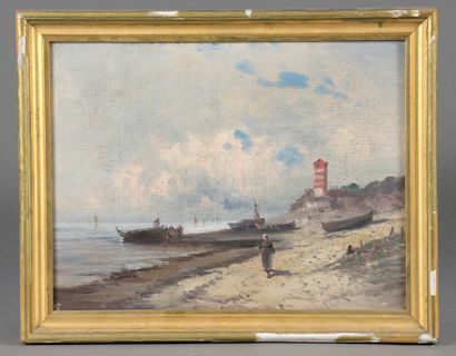 null Norman school of the 19th century.

Lively beach with lighthouse.

Oil on canvas,...