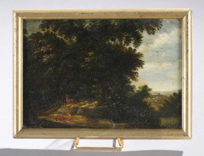 null German school around 1700.

Stag and doe at rest near an undergrowth.

Oil on...