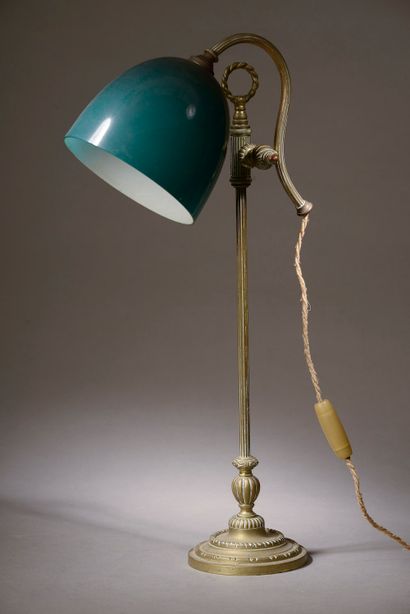 Bronze desk lamp, the articulated arm with...