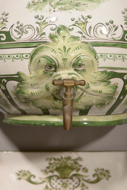  SOUTH OF FRANCE. Fountain and its basin in white enamelled earthenware decorated...