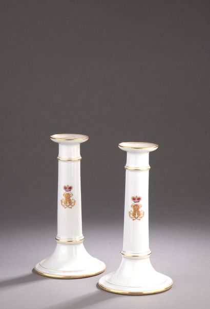 Pair of white porcelain torches with golden...