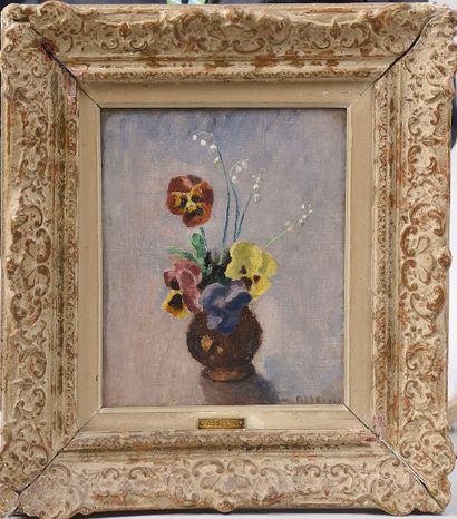  Maurice ASSELIN (1882-1947). Bouquet de pensées. Huile sur toile signée en bas à...