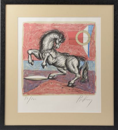 null Franz PRIKING (1929-1979). 

 Cambered horse.

Lithograph in colours signed...