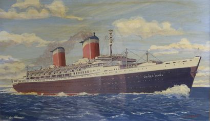 null N. CHABERT (XXth century). 

 The liners Europa and United States.

Two gouaches...