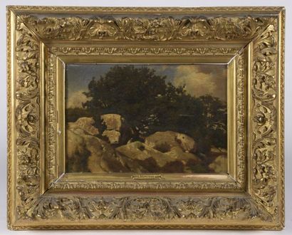 null Attribué à Théodore ROUSSEAU (Paris, 1812 - 1867). 

Rochers à Fontainebleau.

Papier...