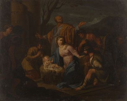 null École française du XVIIe siècle, entourage de Jacques STELLA. 

L'Adoration...