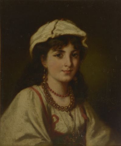null Léon VUILLEMINOT dit ERPIKUM (vers 1835- ?).

Portrait d'une napolitaine.

Huile...