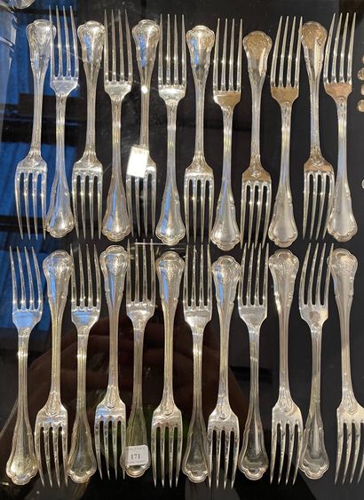 Set of twenty-four silver table forks with...